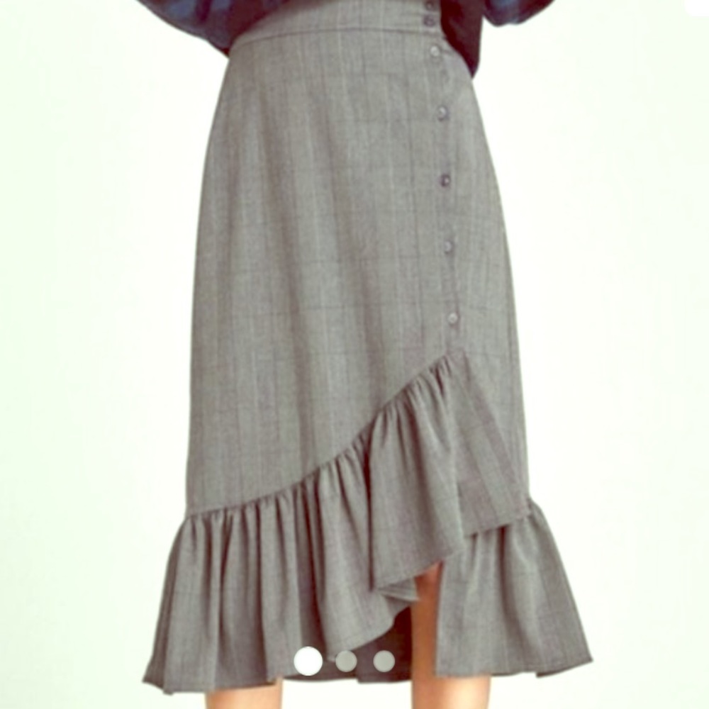ZARA H.Waist Plaid Asymmetrical Ruffle Skirt XS